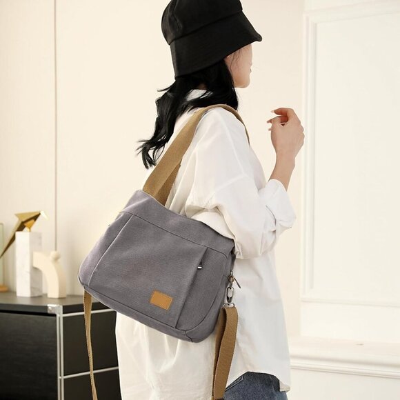 Women's Canvas Crossbody Bag Purse Small Shoulder Tote Multi-pocket for Work - Picture 2 of 8